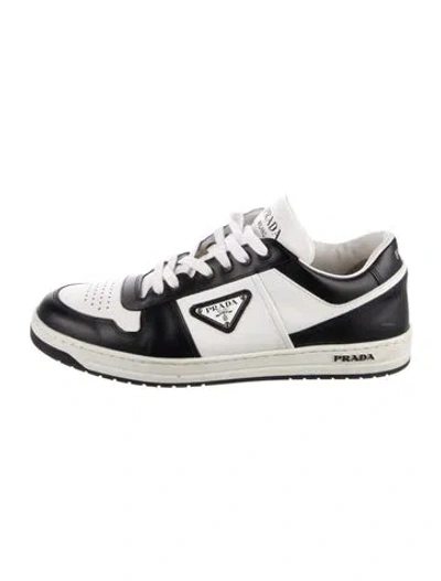 Pre-owned Prada Enameled Metal Triangle Leather Sneakers In Multi