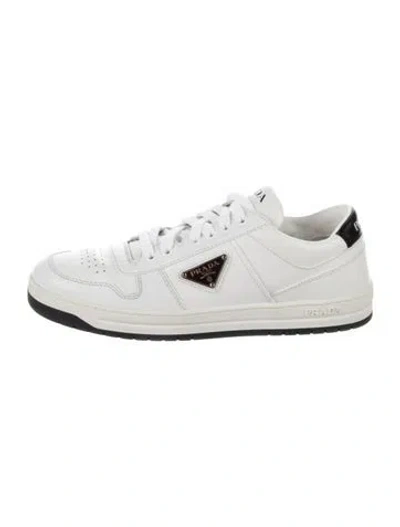 Pre-owned Prada Enameled Metal Triangle Leather Sneakers In Multi
