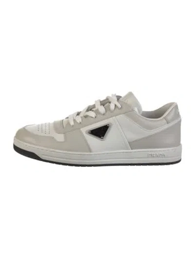Pre-owned Prada Enameled Metal Triangle Leather Sneakers In Neutral