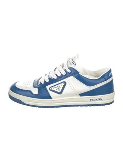 Pre-owned Prada Enameled Metal Triangle Leather Sneakers In White