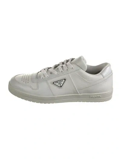 Pre-owned Prada Enameled Metal Triangle Leather Sneakers In White