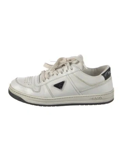 Pre-owned Prada Enameled Metal Triangle Leather Sneakers In White