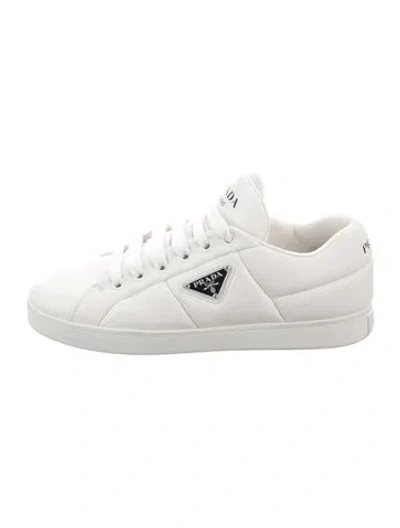 Pre-owned Prada Enameled Metal Triangle Leather Sneakers In White