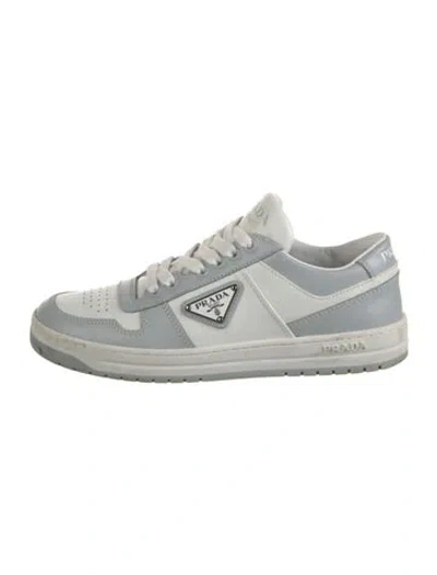Pre-owned Prada Enameled Metal Triangle Leather Sneakers In White