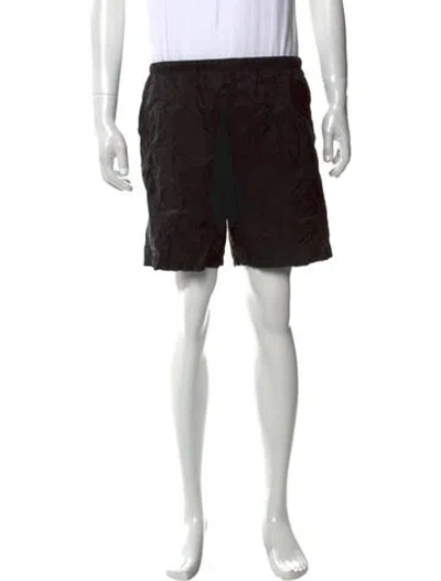 Pre-owned Prada Enameled Metal Triangle Leather Trim Embellishment Swim Trunks In Black
