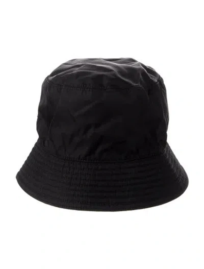 Pre-owned Prada Enameled Metal Triangle Logo Accent Bucket Hat In Black