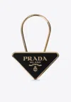 Prada Enameled Metal Triangle Logo Key-ring In Black