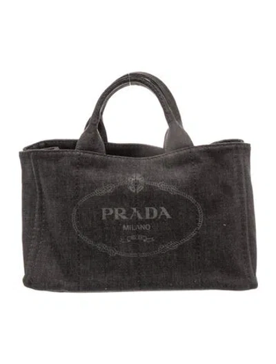 Pre-owned Prada Enameled Metal Triangle Logo Tote In Black