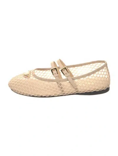 Pre-owned Prada Enameled Metal Triangle Mesh Ballet Flats W/ Tags In Neutrals