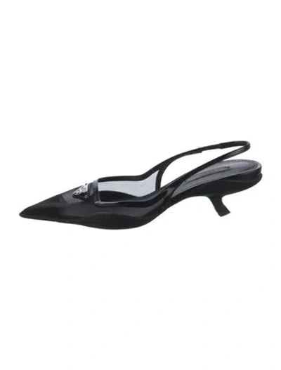 Pre-owned Prada Enameled Metal Triangle Mesh Slingback Pumps In Black