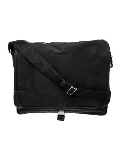 Pre-owned Prada Enameled Metal Triangle Messenger Bag In Black