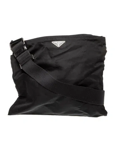 Pre-owned Prada Enameled Metal Triangle Messenger Bag In Black