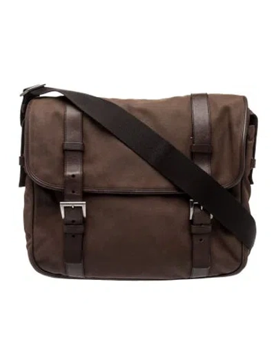 Pre-owned Prada Enameled Metal Triangle Messenger Bag In Brown
