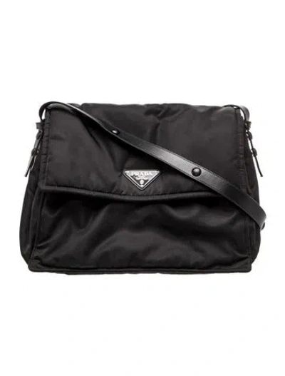 Pre-owned Prada Enameled Metal Triangle Messenger Bag Large In Black