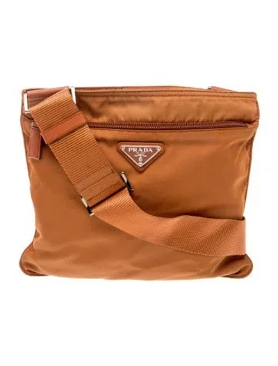 Pre-owned Prada Enameled Metal Triangle Messenger Bag In Orange