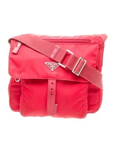 Pre-owned Prada Enameled Metal Triangle Messenger Bag Small In Burgundy