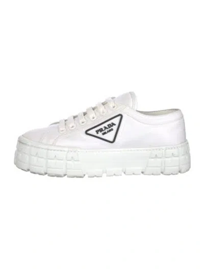 Pre-owned Prada Enameled Metal Triangle Nylon Chunky Sneakers In White