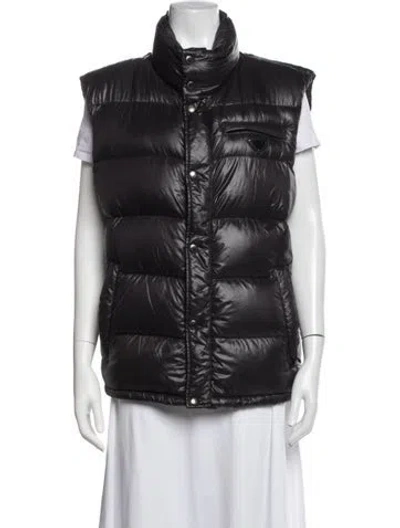 Pre-owned Prada Enameled Metal Triangle Nylon Puffer Coat In Blue