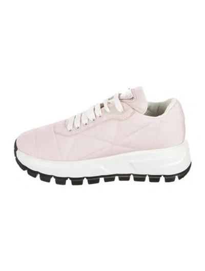 Pre-owned Prada Enameled Metal Triangle Nylon Sneakers In Pink