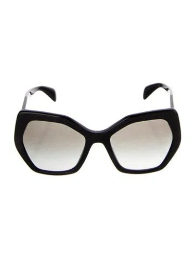 Pre-owned Prada Enameled Metal Triangle Oversize Sunglasses In Black
