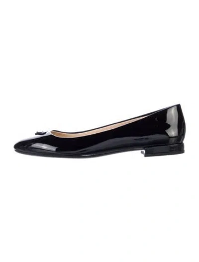 Pre-owned Prada Enameled Metal Triangle Patent Leather Ballet Flats In Black