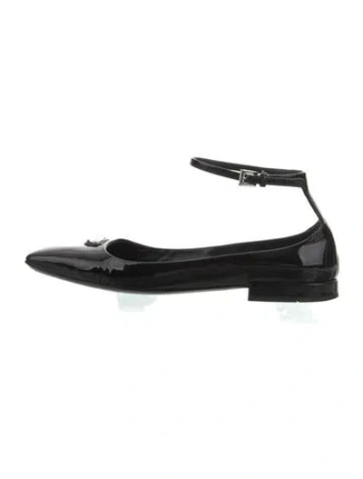 Pre-owned Prada Enameled Metal Triangle Patent Leather Ballet Flats In Black