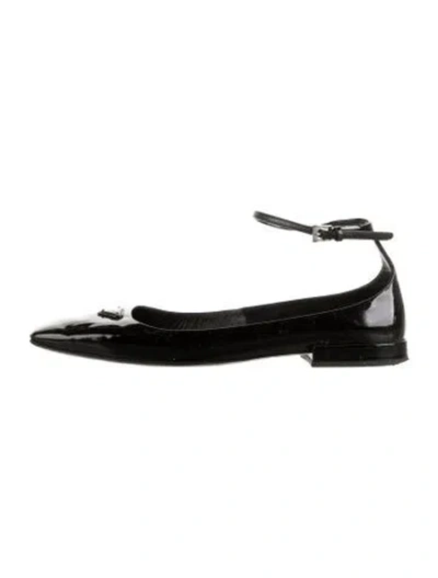 Pre-owned Prada Enameled Metal Triangle Patent Leather Ballet Flats In Black