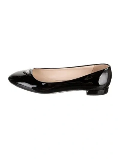 Pre-owned Prada Enameled Metal Triangle Patent Leather Ballet Flats In Black