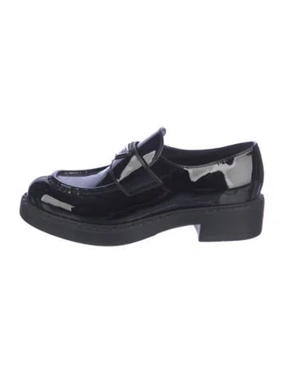Pre-owned Prada Enameled Metal Triangle Patent Leather Loafers In Multi