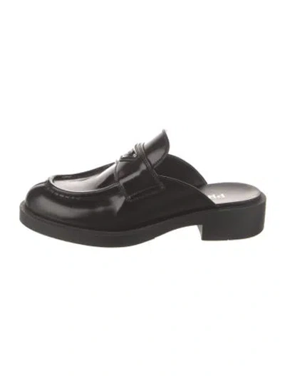 Pre-owned Prada Enameled Metal Triangle Patent Leather Mules In Black