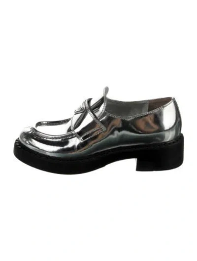 Pre-owned Prada Enameled Metal Triangle Patent Leather Oxfords In Multi