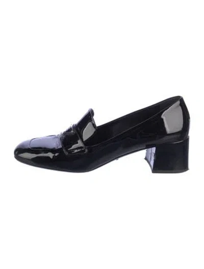 Pre-owned Prada Enameled Metal Triangle Patent Leather Pumps In Black