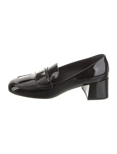 Pre-owned Prada Enameled Metal Triangle Patent Leather Pumps In Black
