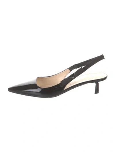 Pre-owned Prada Enameled Metal Triangle Patent Leather Slingback Pumps In Black