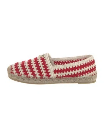 Pre-owned Prada Enameled Metal Triangle Patterned Espadrilles In Red