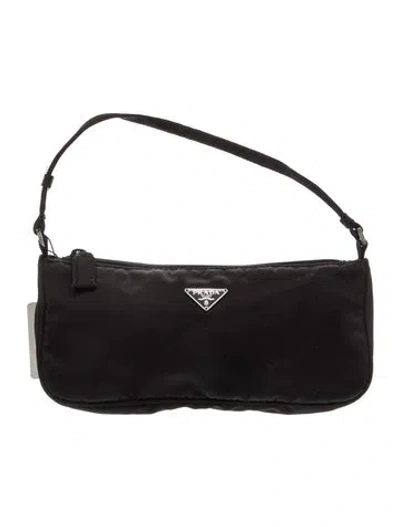 Pre-owned Prada Enameled Metal Triangle Pochette In Black