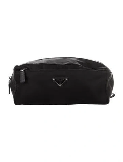 Pre-owned Prada Enameled Metal Triangle Portfolio In Black