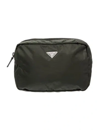 Pre-owned Prada Enameled Metal Triangle Portfolio In Green