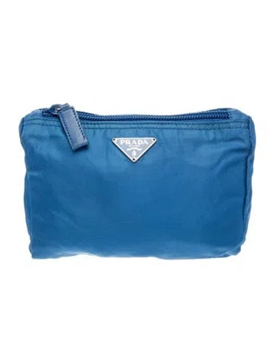 Pre-owned Prada Enameled Metal Triangle Portfolio Vintage In Blue