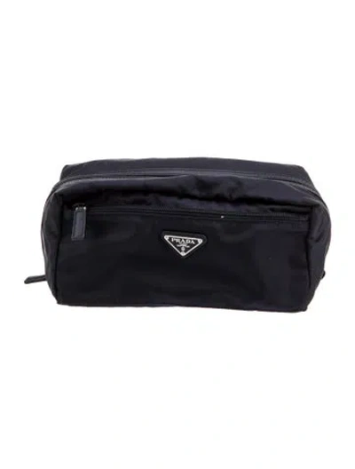 Pre-owned Prada Enameled Metal Triangle Pouch In Blue