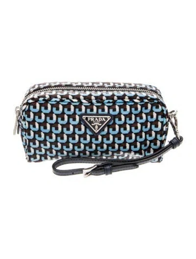 Pre-owned Prada Enameled Metal Triangle Pouch In Blue