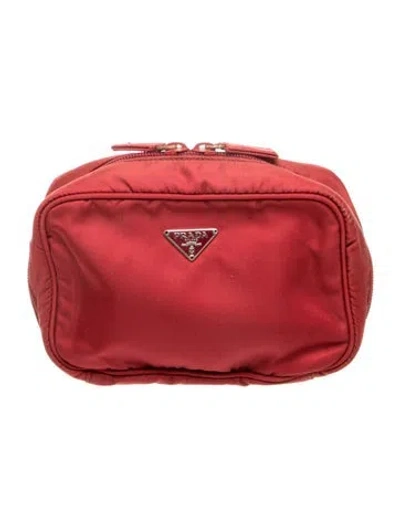 Pre-owned Prada Enameled Metal Triangle Pouch In Red
