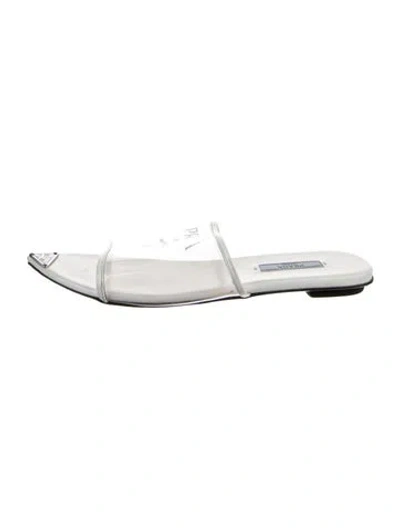 Pre-owned Prada Enameled Metal Triangle Pvc Slides In White
