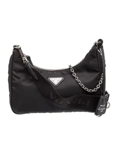 Pre-owned Prada Enameled Metal Triangle Re-edition 2005 Small In Black