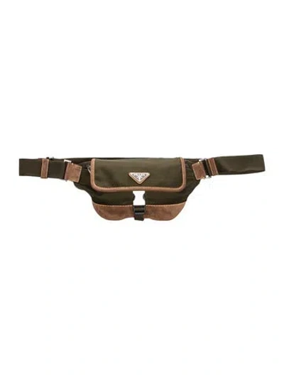 Pre-owned Prada Enameled Metal Triangle Re-nylon 2025 In Green