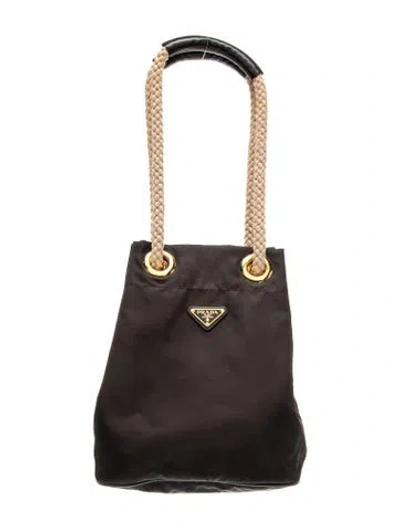 Pre-owned Prada Enameled Metal Triangle Re-nylon Rope Mariner Small 2025 In Black