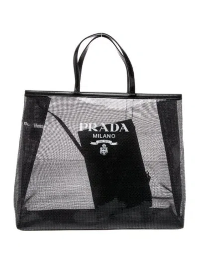 Pre-owned Prada Enameled Metal Triangle Rete Paillettes Tote In Black