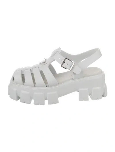 Pre-owned Prada Enameled Metal Triangle Rubber Flats In White