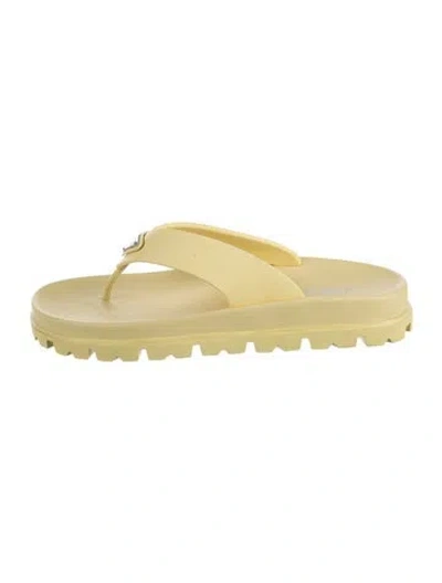 Pre-owned Prada Enameled Metal Triangle Rubber Flip Flops In Yellow
