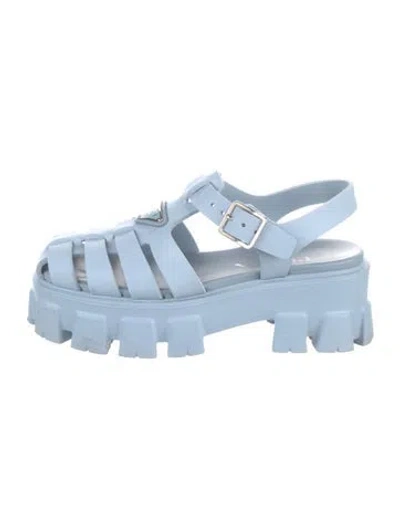 Pre-owned Prada Enameled Metal Triangle Rubber Gladiator Sandals In Blue
